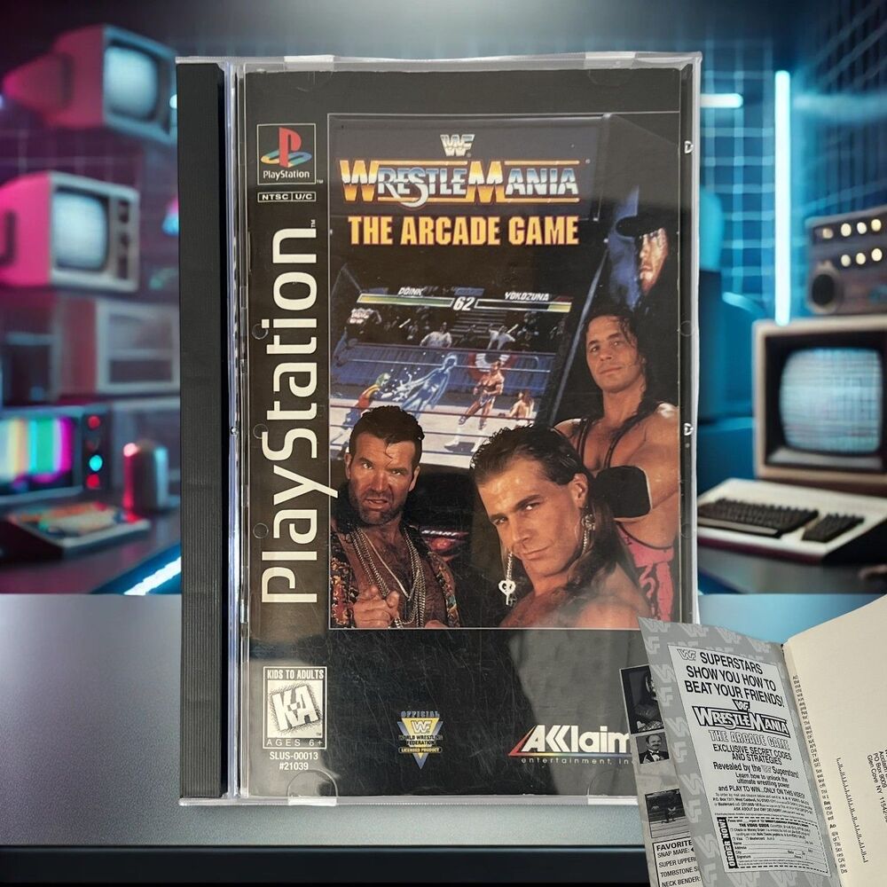 WWF WrestleMania Arcade Game PS1 Long Box Complete